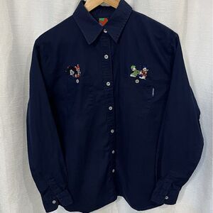 Vtg Disney Mickey Unlimited In Love Couples‎ Small Long Sleeve Embroidered Shirt